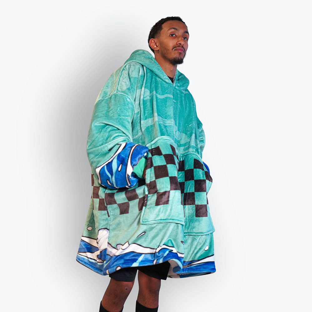 Beeonlyme Demon Slayer Tanjiro Checkered Oversized Blanket Hoodie