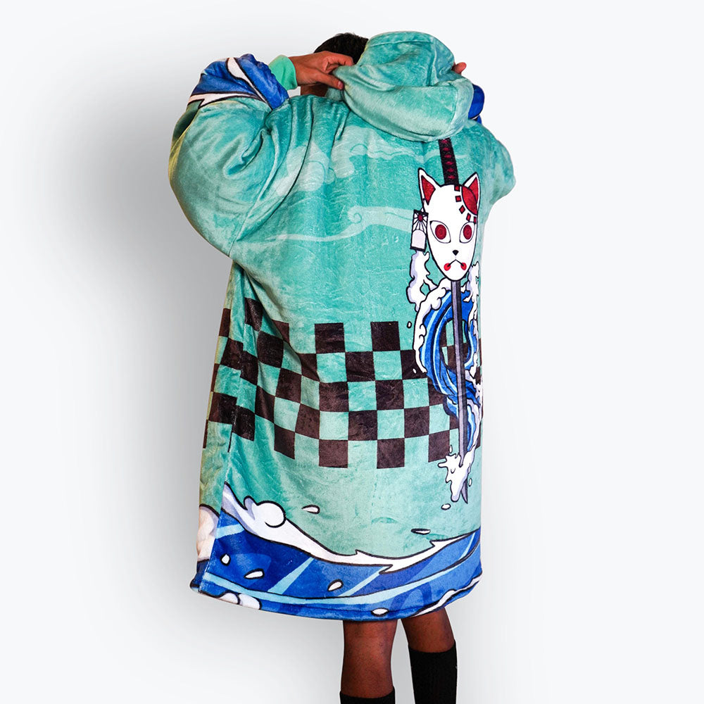 Beeonlyme Demon Slayer Tanjiro Checkered Oversized Blanket Hoodie