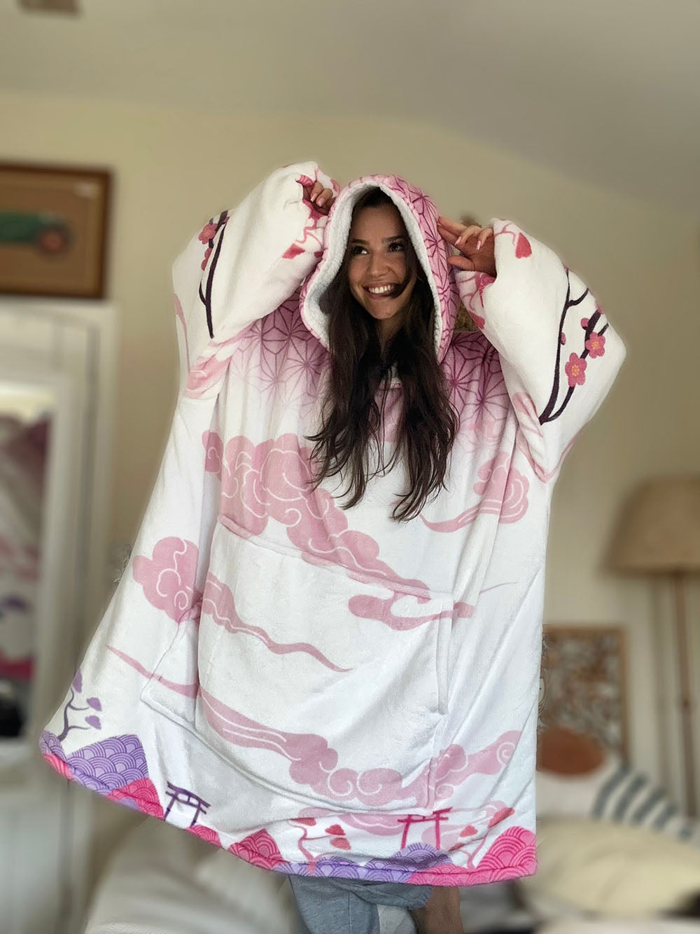 Beeonlyme Kamado Nezuko Kimono Demon Slayer Oversized Blanket Hoodie