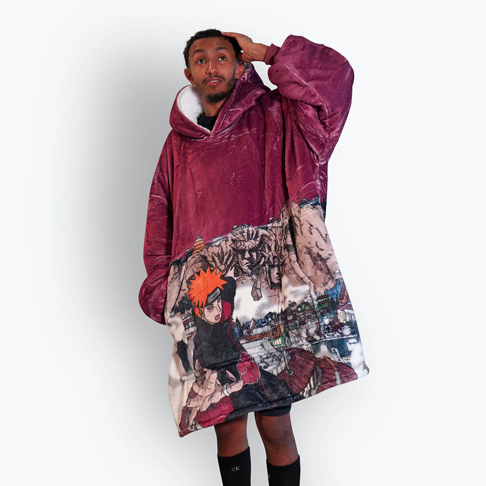 Beeonlyme Pain Naruto Oversized Blanket Hoodie Maroon