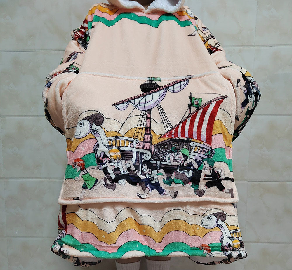 Beeonlyme Straw Hat Pirates One Piece Oversized Blanket Hoodie