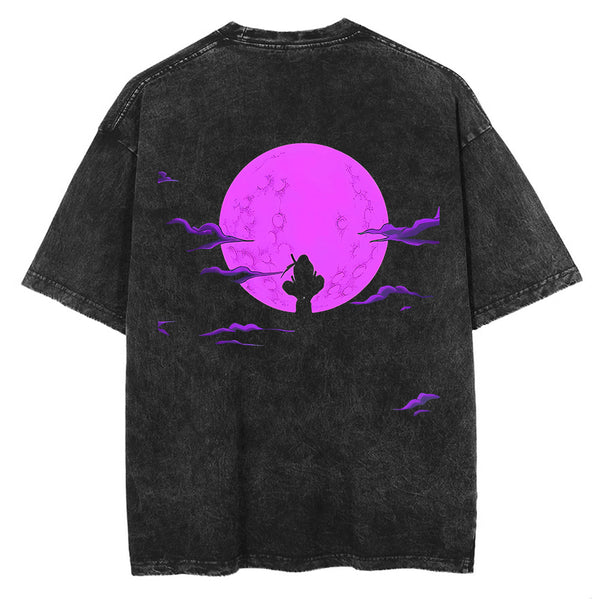 Moonlit Night Double-Sided Print Vintage T-Shirt